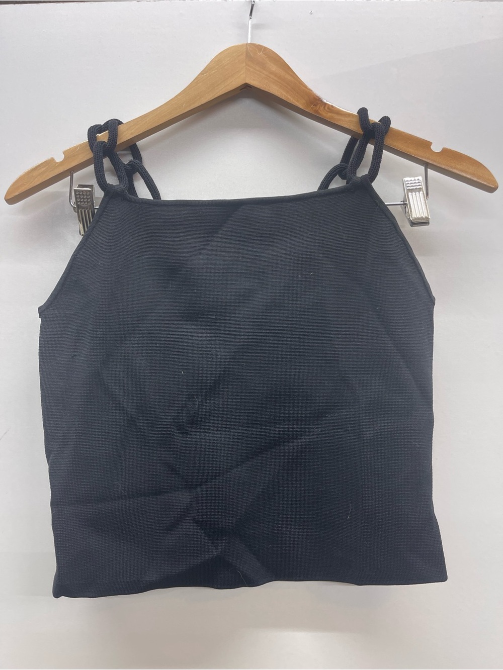 House of Harlow 1960 Black Knotted-Strap Cropped Camisole Top